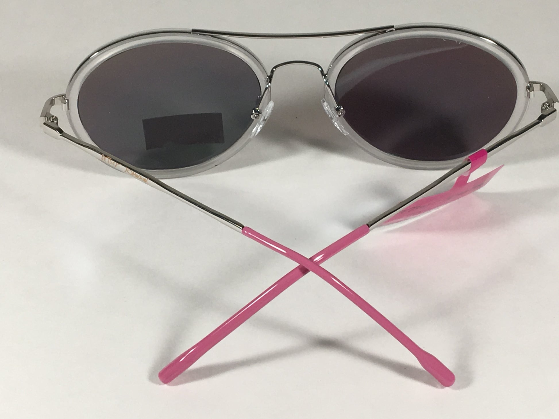 Betsey Johnson Bj875101 Round Womens Sunglasses Clear Silver Brow Bar Coral Mirror Lens - Sunglasses