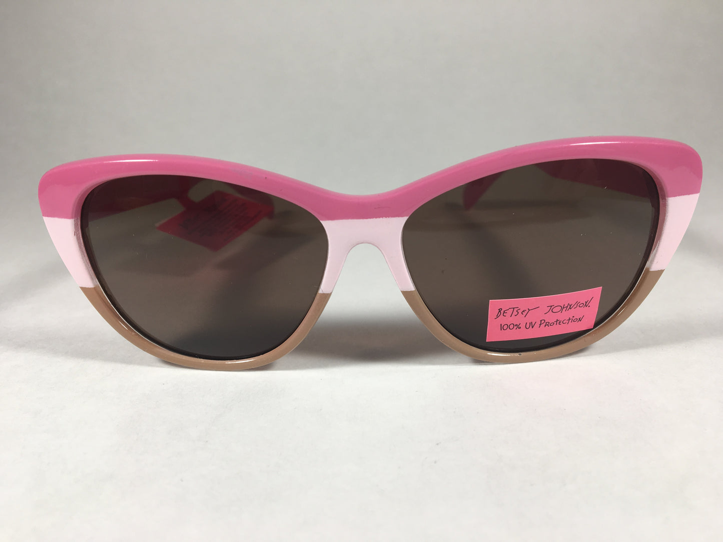 Betsey Johnson Bj859133 Cat Eye Sunglasses Retro 80S Color Block Pink Tan Brown Lens - Sunglasses