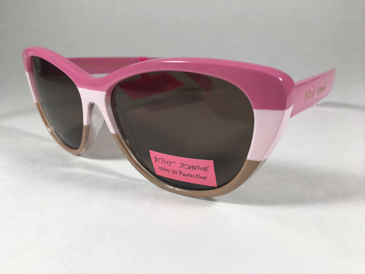 Betsey Johnson Bj859133 Cat Eye Sunglasses Retro 80S Color Block Pink Tan Brown Lens - Sunglasses
