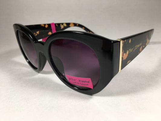 Betsey Johnson Sunglasses Cut Off Cat Eye Black Floral Smoke Gradient Lens Bj874159 Black Floral - Sunglasses