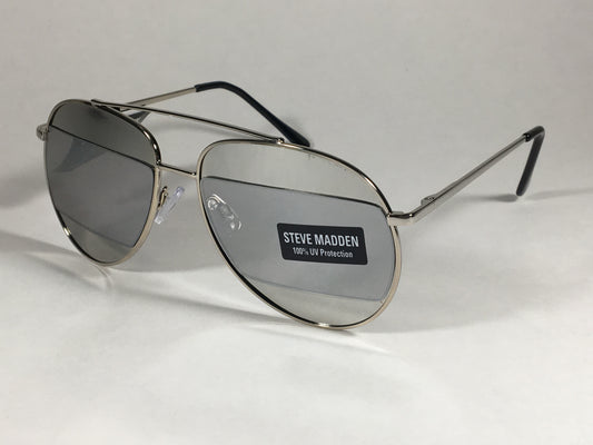 Steve Madden Retro Future Split Aviator Sunglasses Silver Mirror Sm482110 - Sunglasses