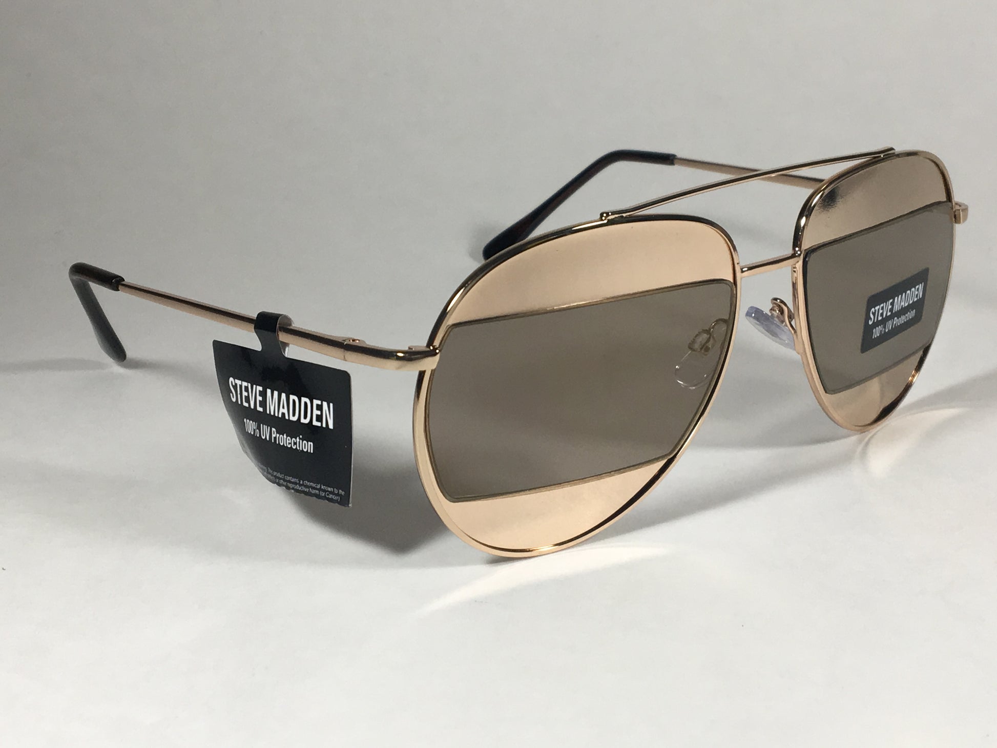 Steve Madden Retro Future Split Aviator Sunglasses Gold Brown Lens Sm482110Gld - Sunglasses