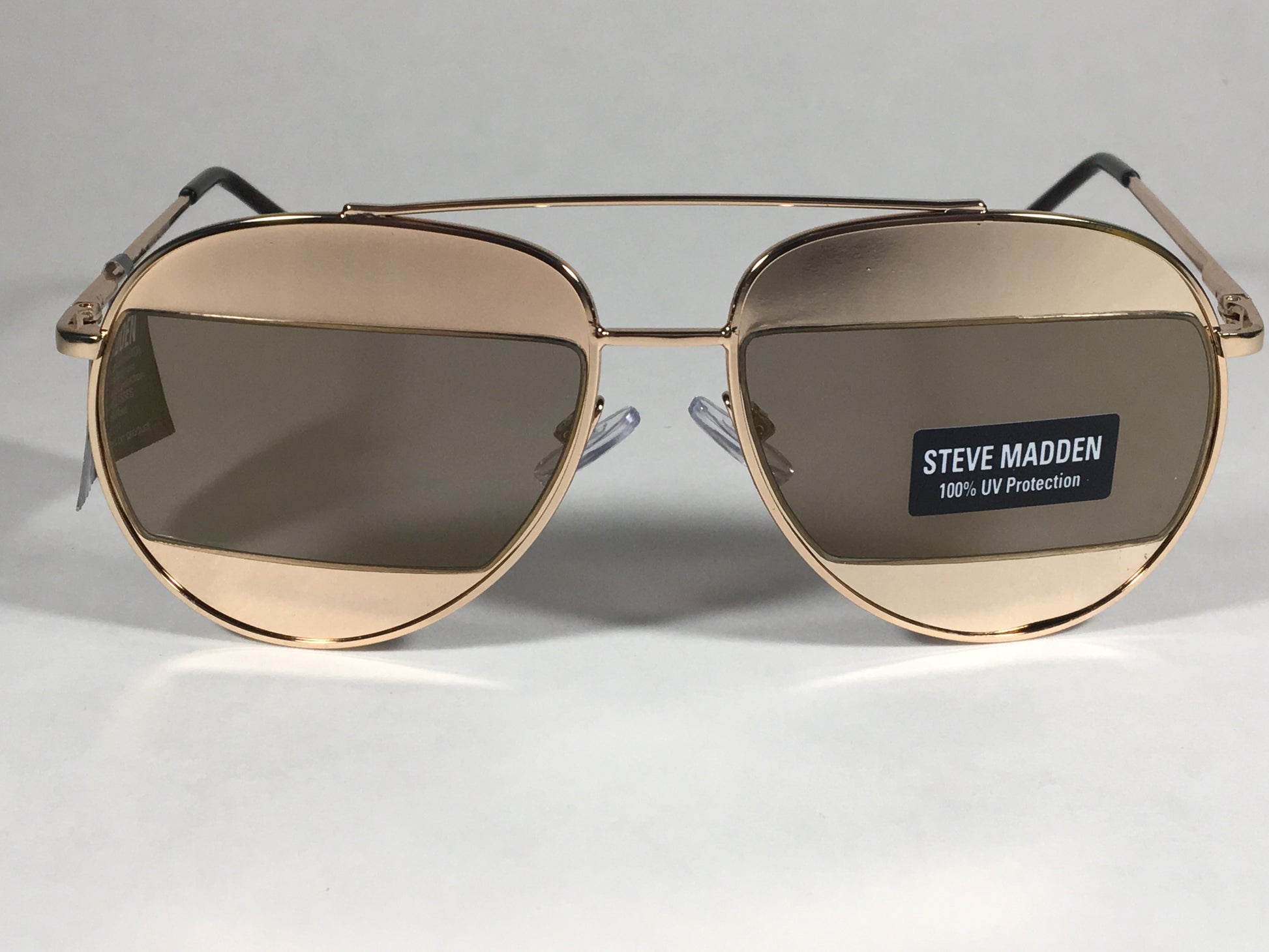 Steve Madden Retro Future Split Aviator Sunglasses Gold Brown Lens Sm482110Gld - Sunglasses