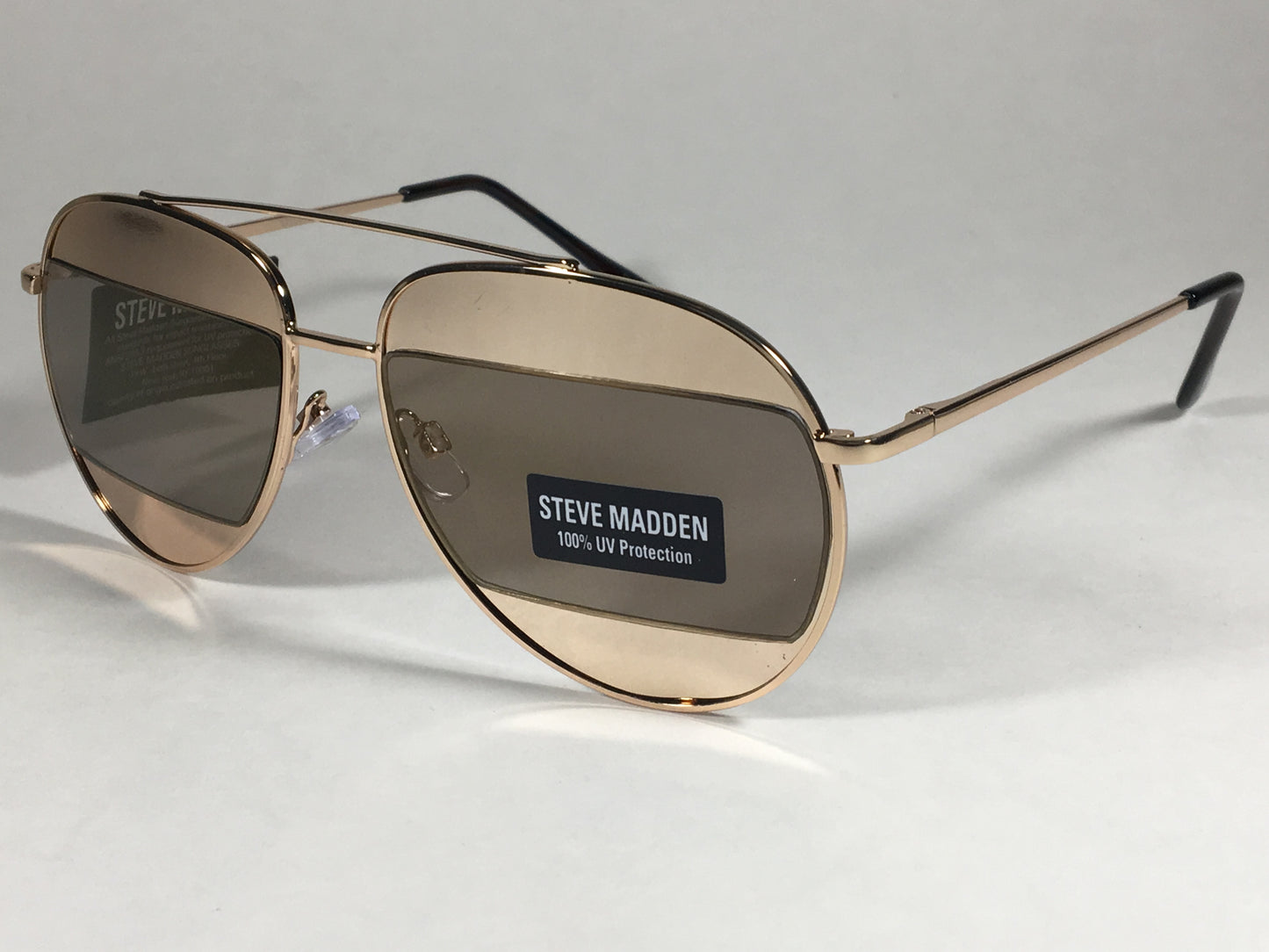 Steve Madden Retro Future Split Aviator Sunglasses Gold Brown Lens Sm482110Gld - Sunglasses