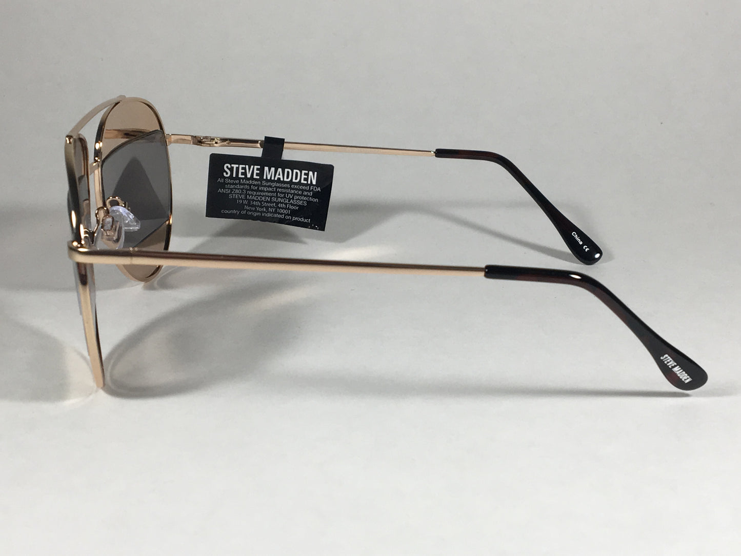 Steve Madden Retro Future Split Aviator Sunglasses Gold Brown Lens Sm482110Gld - Sunglasses