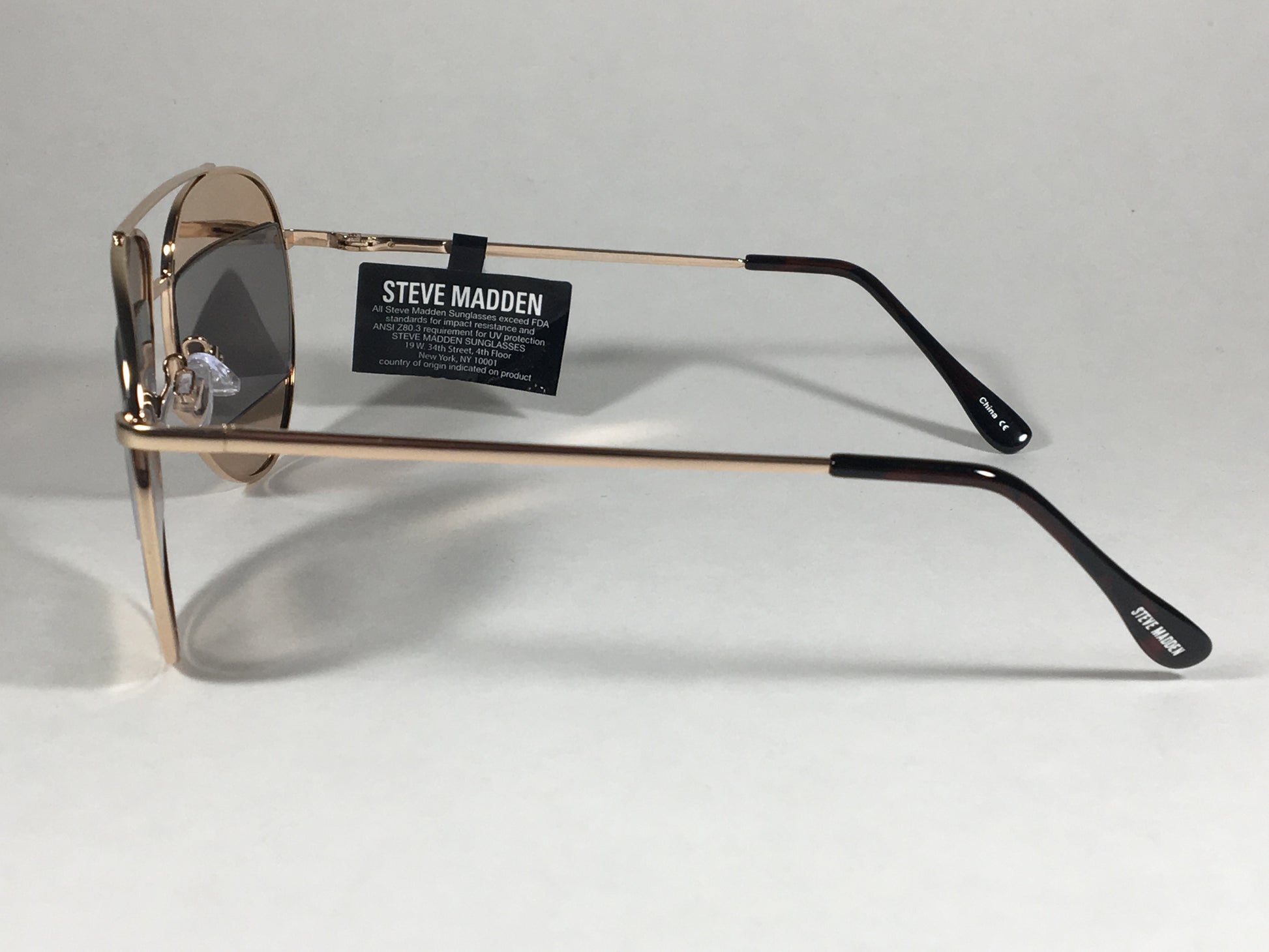 Steve Madden Retro Future Split Aviator Sunglasses Gold Brown Lens Sm482110Gld - Sunglasses