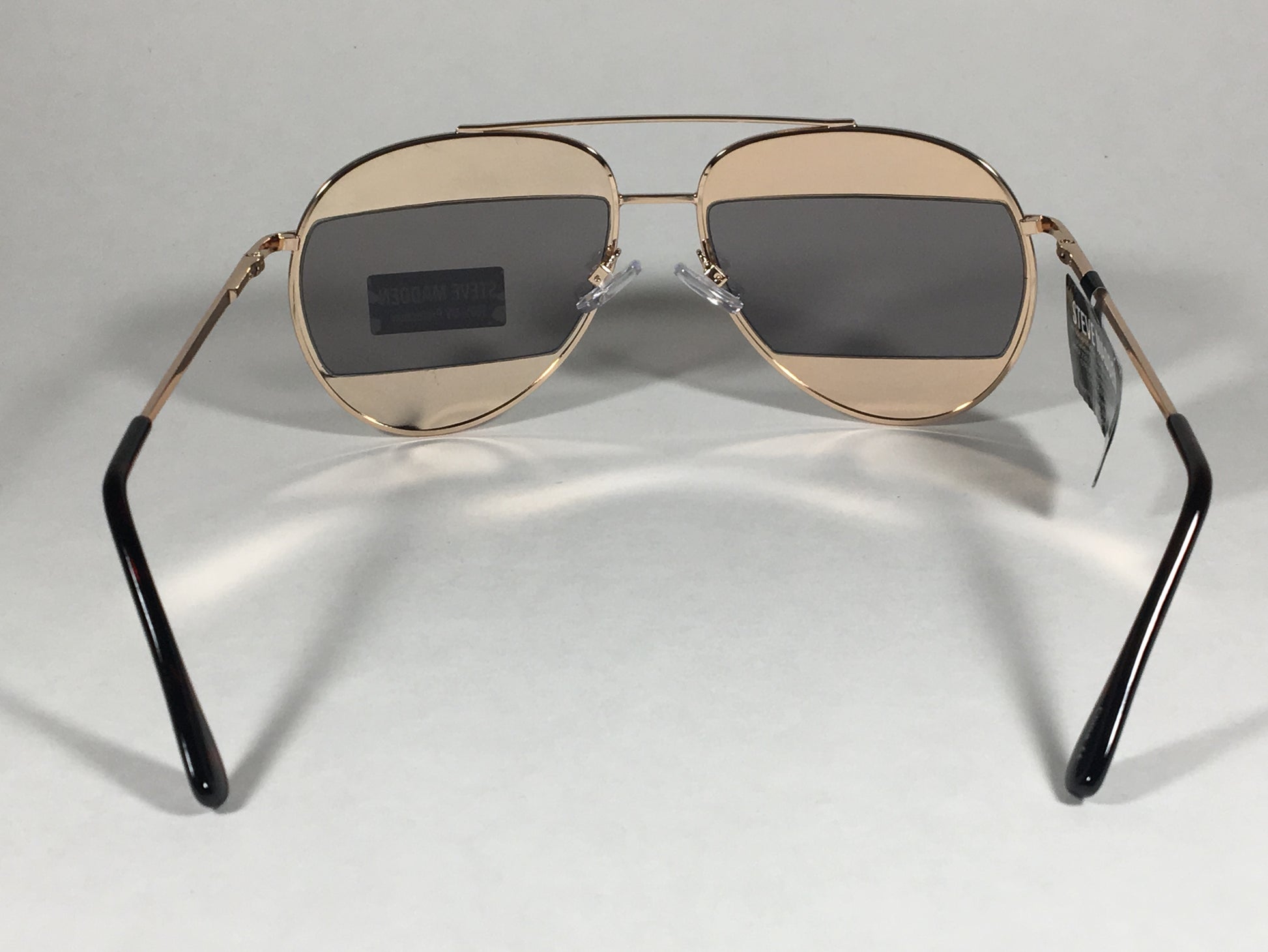 Steve Madden Retro Future Split Aviator Sunglasses Gold Brown Lens Sm482110Gld - Sunglasses