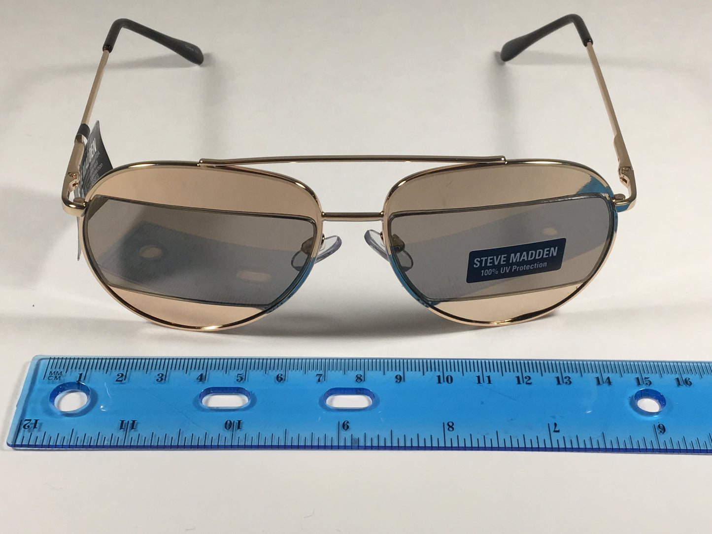 Steve Madden Retro Future Split Aviator Sunglasses Gold Brown Lens Sm482110Gld - Sunglasses