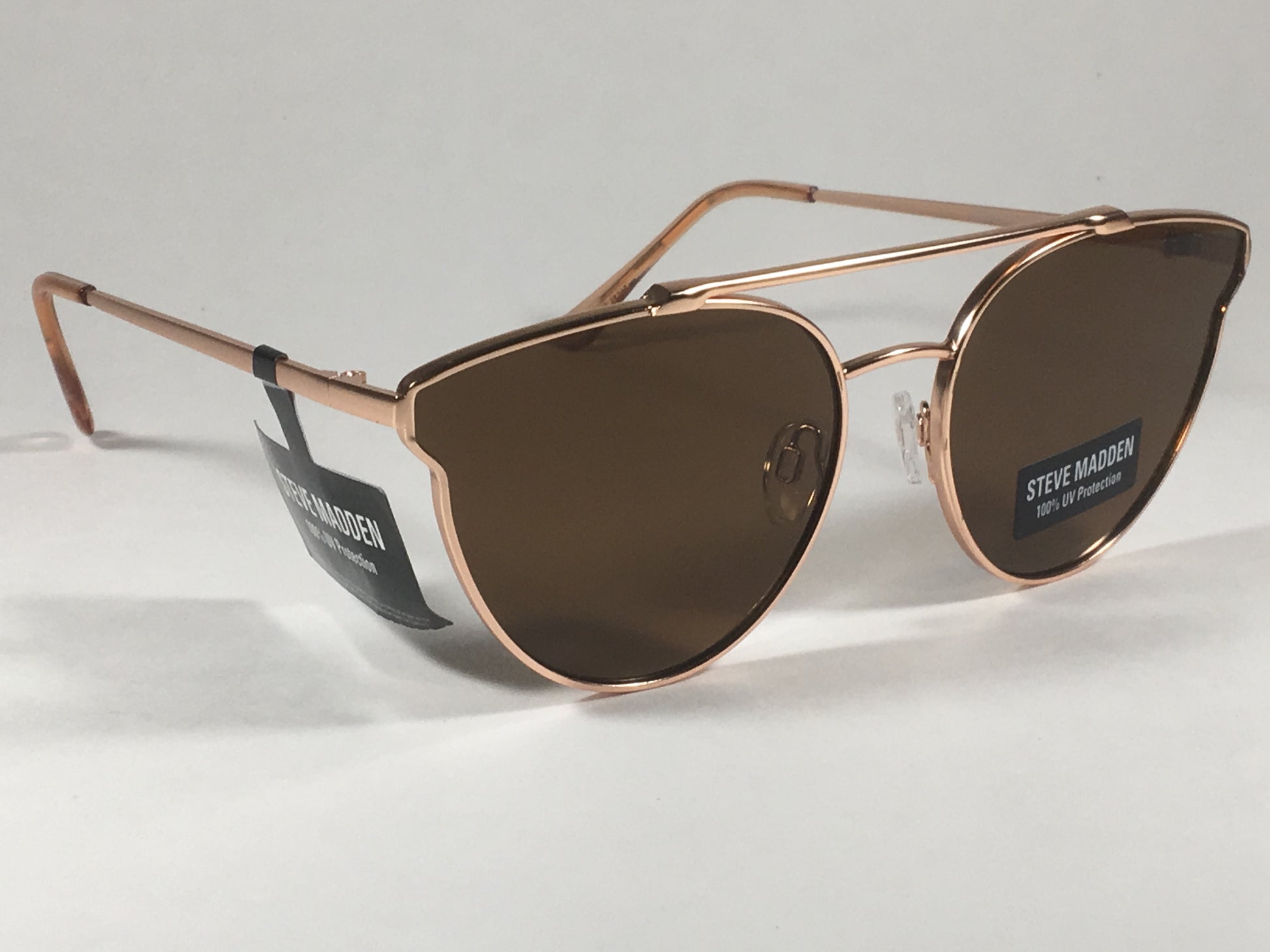 Steve Madden Cat Eye Sunglasses Brow Bar Rose Gold Metal Brown Lens Sm489102 Rsg - Sunglasses