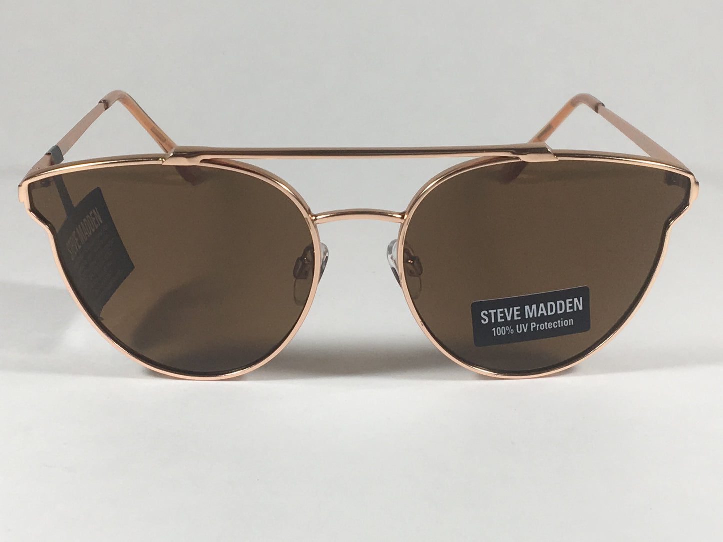 Steve Madden Cat Eye Sunglasses Brow Bar Rose Gold Metal Brown Lens Sm489102 Rsg - Sunglasses