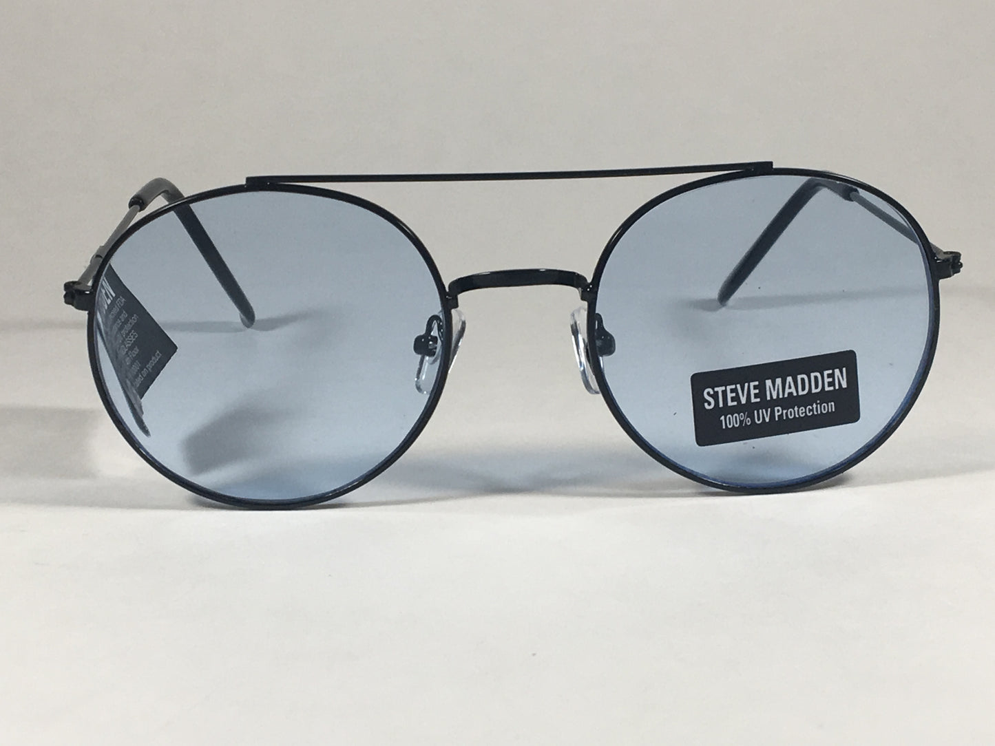 Steve Madden Round Sunglasses Black Metal Frame Light Blue Lens Sm485102 Bkbl - Sunglasses