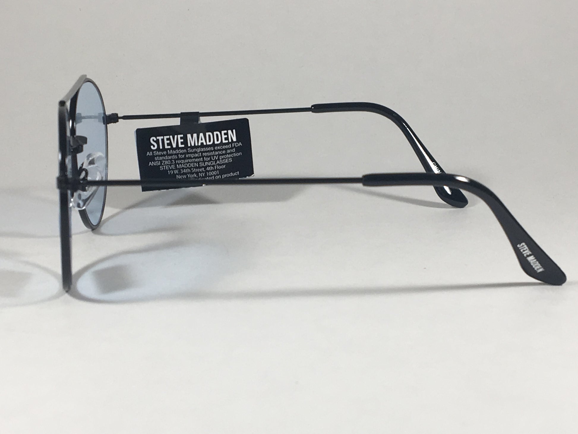 Steve Madden Round Sunglasses Black Metal Frame Light Blue Lens Sm485102 Bkbl - Sunglasses