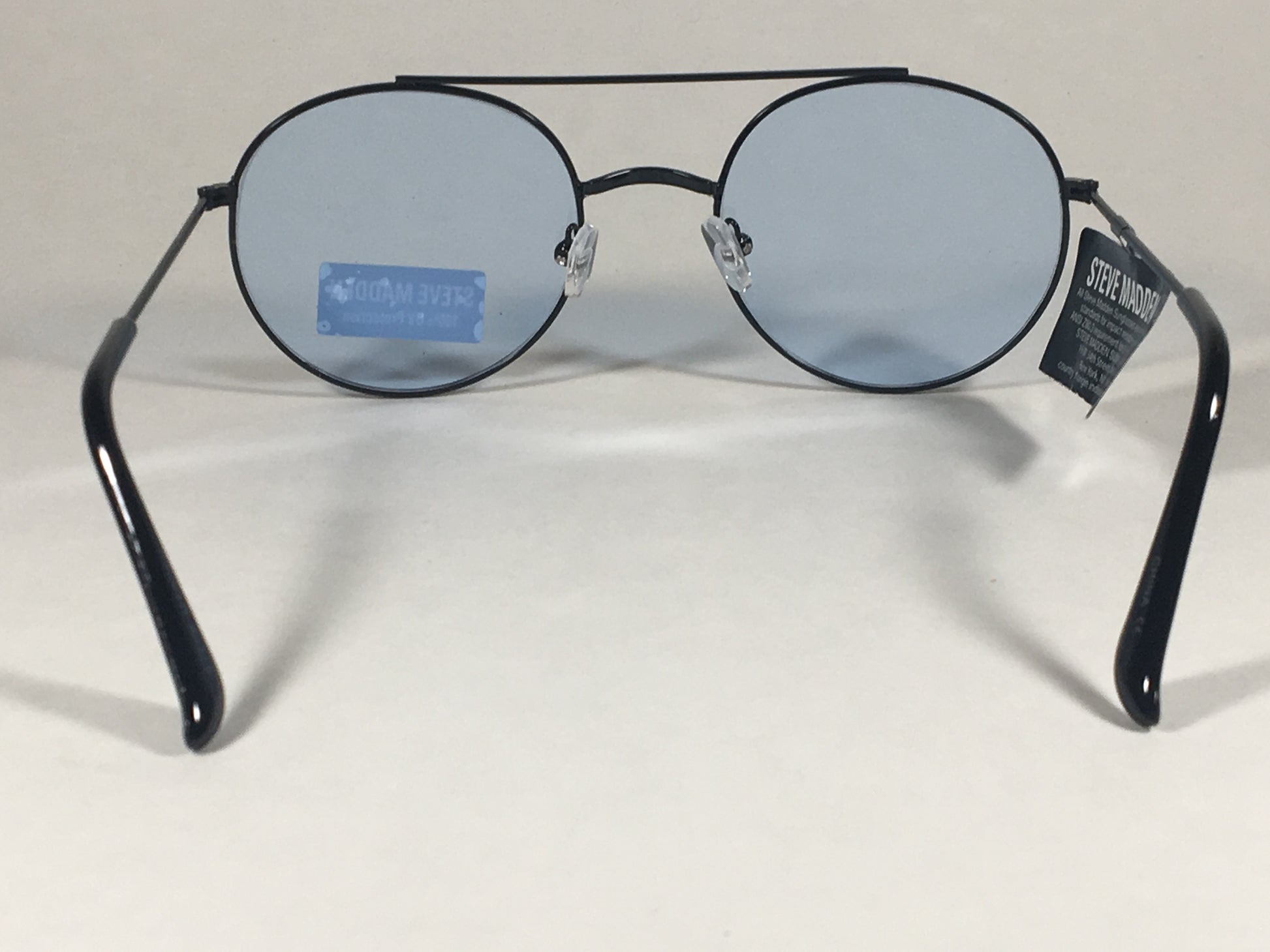 Steve Madden Round Sunglasses Black Metal Frame Light Blue Lens Sm485102 Bkbl - Sunglasses