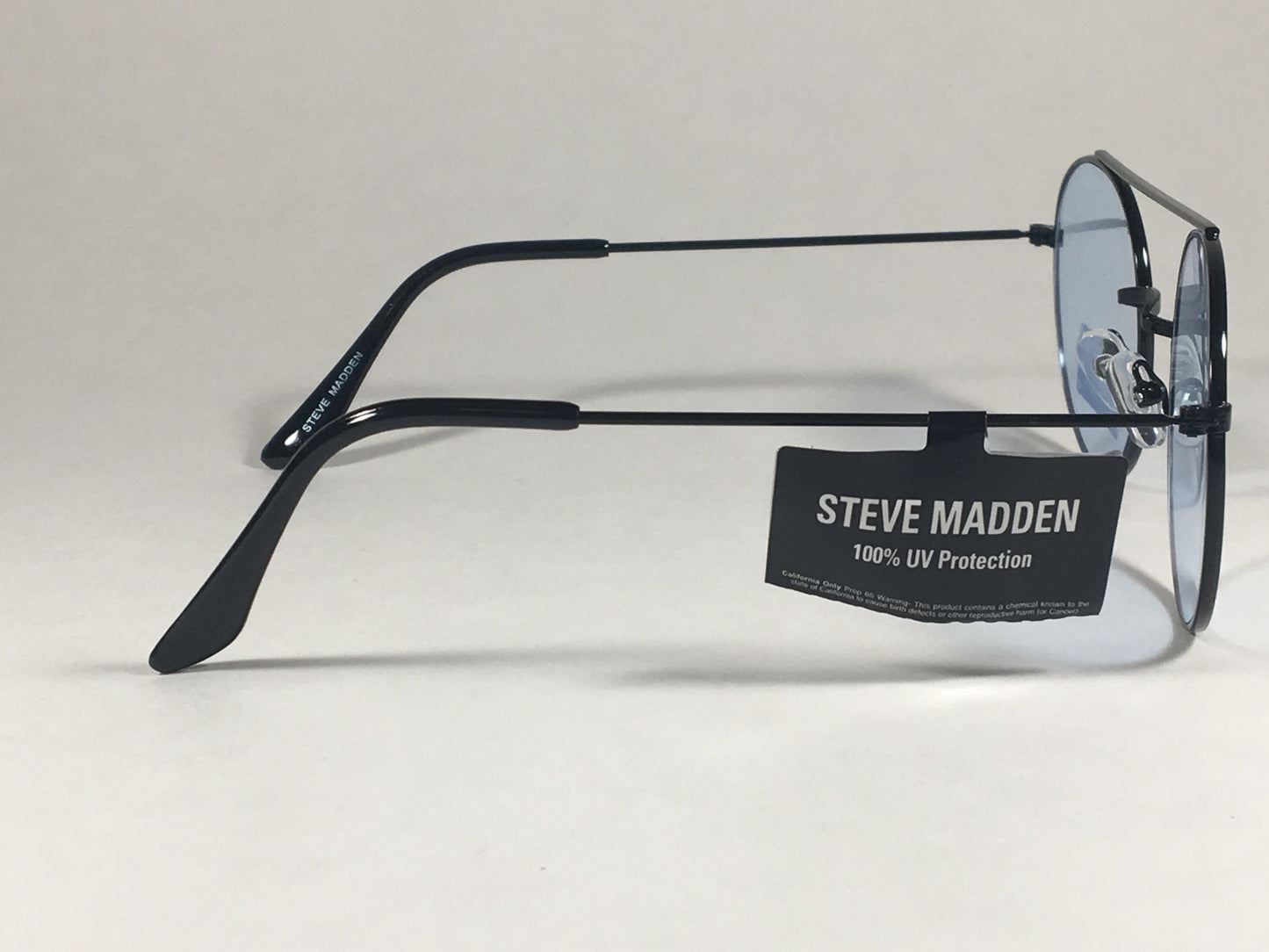 Steve Madden Round Sunglasses Black Metal Frame Light Blue Lens Sm485102 Bkbl - Sunglasses