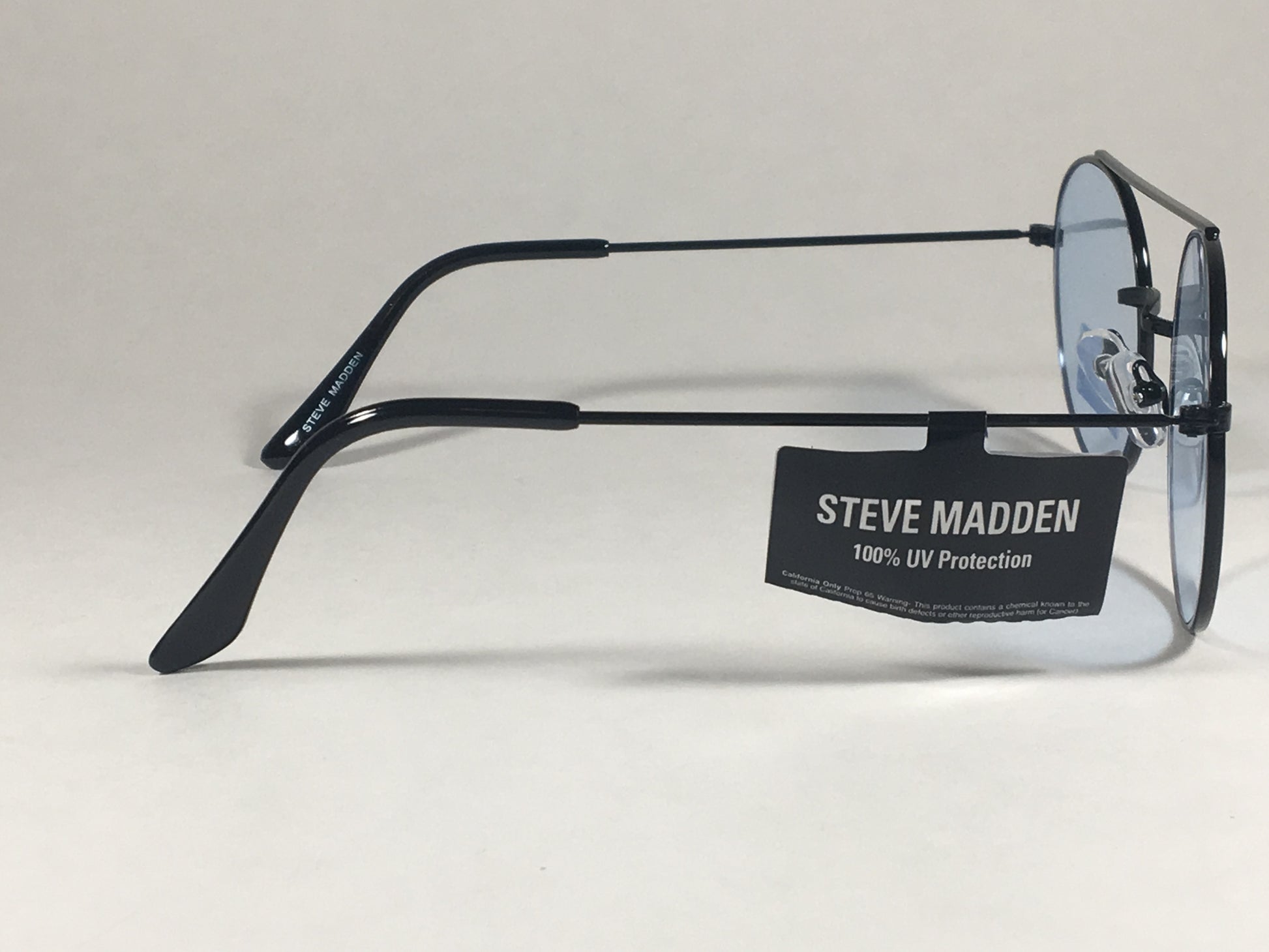 Steve Madden Round Sunglasses Black Metal Frame Light Blue Lens Sm485102 Bkbl - Sunglasses