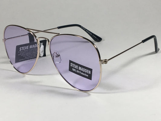 Steve Madden Aviator Sunglasses Pale Gold Metal Light Purple Lens Sm482101 Gdp - Sunglasses