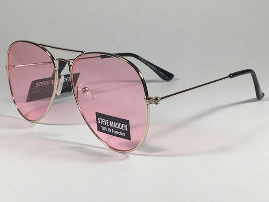 Steve Madden Aviator Sunglasses Pale Gold Metal Light Pink Lens Sm482101 Gldpn - Sunglasses