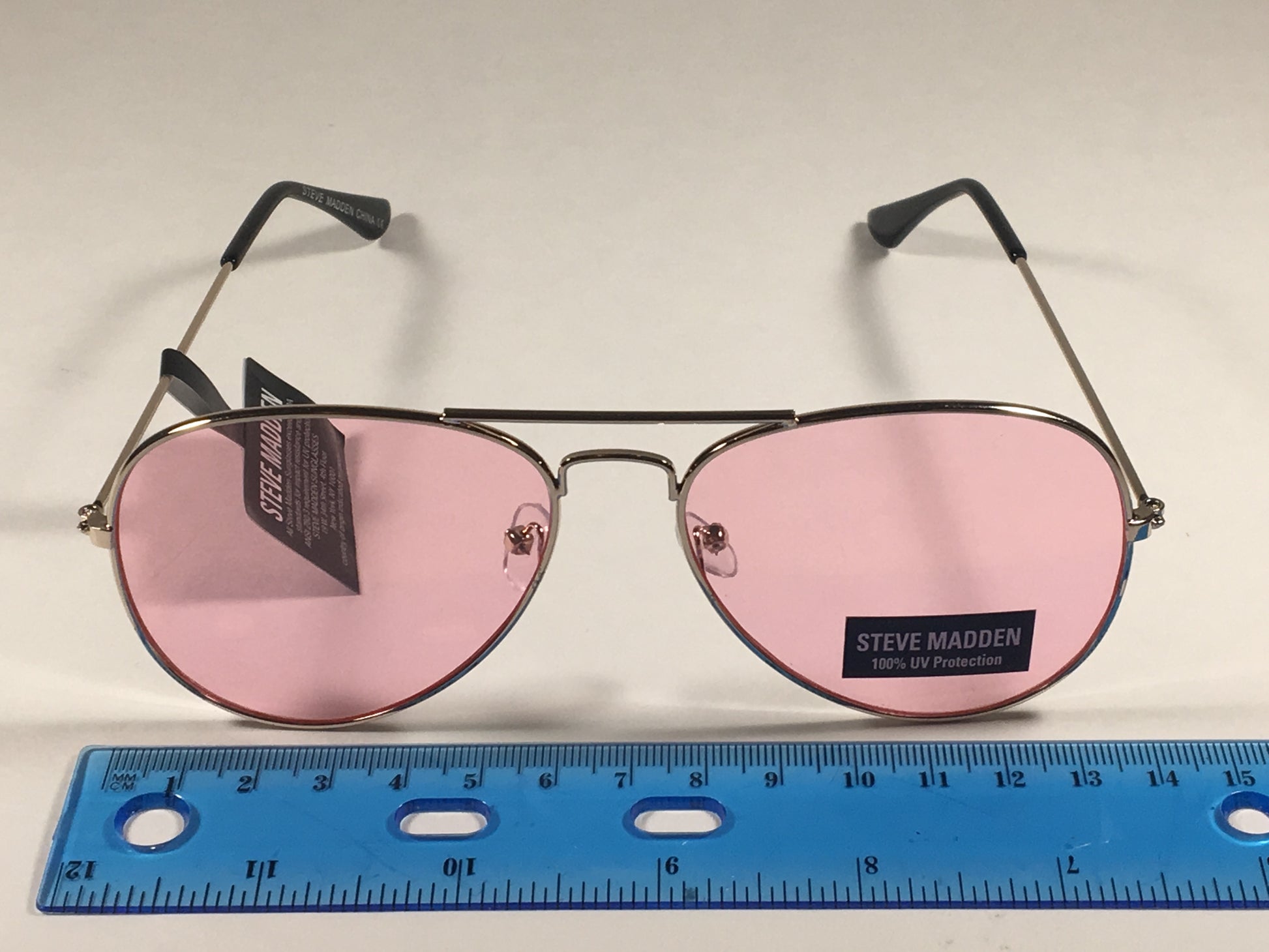 Steve Madden Aviator Sunglasses Pale Gold Metal Light Pink Lens Sm482101 Gldpn - Sunglasses