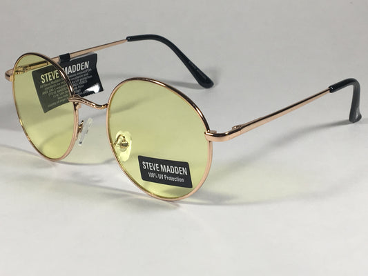 Steve Madden Round Sunglasses Gold Tone Metal Frame Yellow Len Sm485101 Gldy - Sunglasses