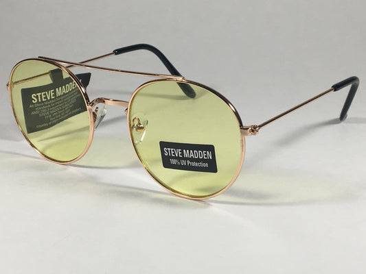 Steve Madden Round Sunglasses Gold Tone Metal Frame Yellow Lens Sm485102 Gldy - Sunglasses