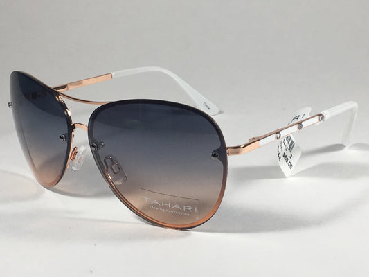 Tahari Rimless Aviator Sunglasses Rose Gold White Blue Gradient Lens Th651 Rgdwh - Sunglasses
