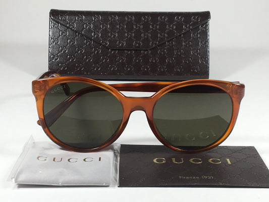 Gucci Round Sunglasses Orange Havana Frame Gray Green Lens Gg3820/s 0561E - Sunglasses