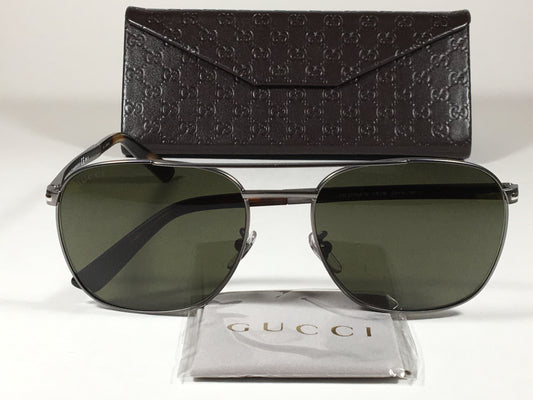 Gucci Aviator Pilot Sunglasses Dark Ruthenium Gunmetal Gray Tortoise Green Lens Gg2270/f/s Vsv1E - Sunglasses