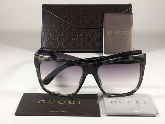 Gucci Shield Brow Sunglasses White Havana Frame Gray Gradient Lens GG3782/S M02QP - Sunglasses