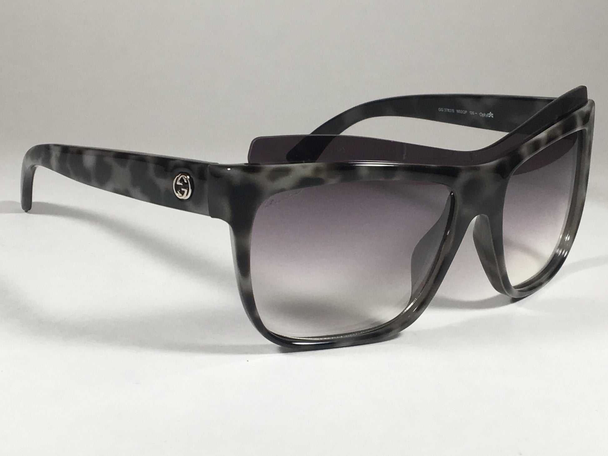 Gucci Shield Brow Sunglasses White Havana Frame Gray Gradient Lens GG3782/S M02QP - Sunglasses