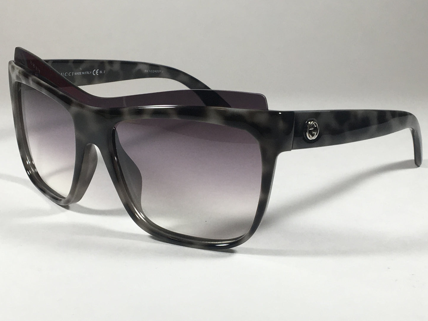 Gucci Shield Brow Sunglasses White Havana Frame Gray Gradient Lens GG3782/S M02QP - Sunglasses