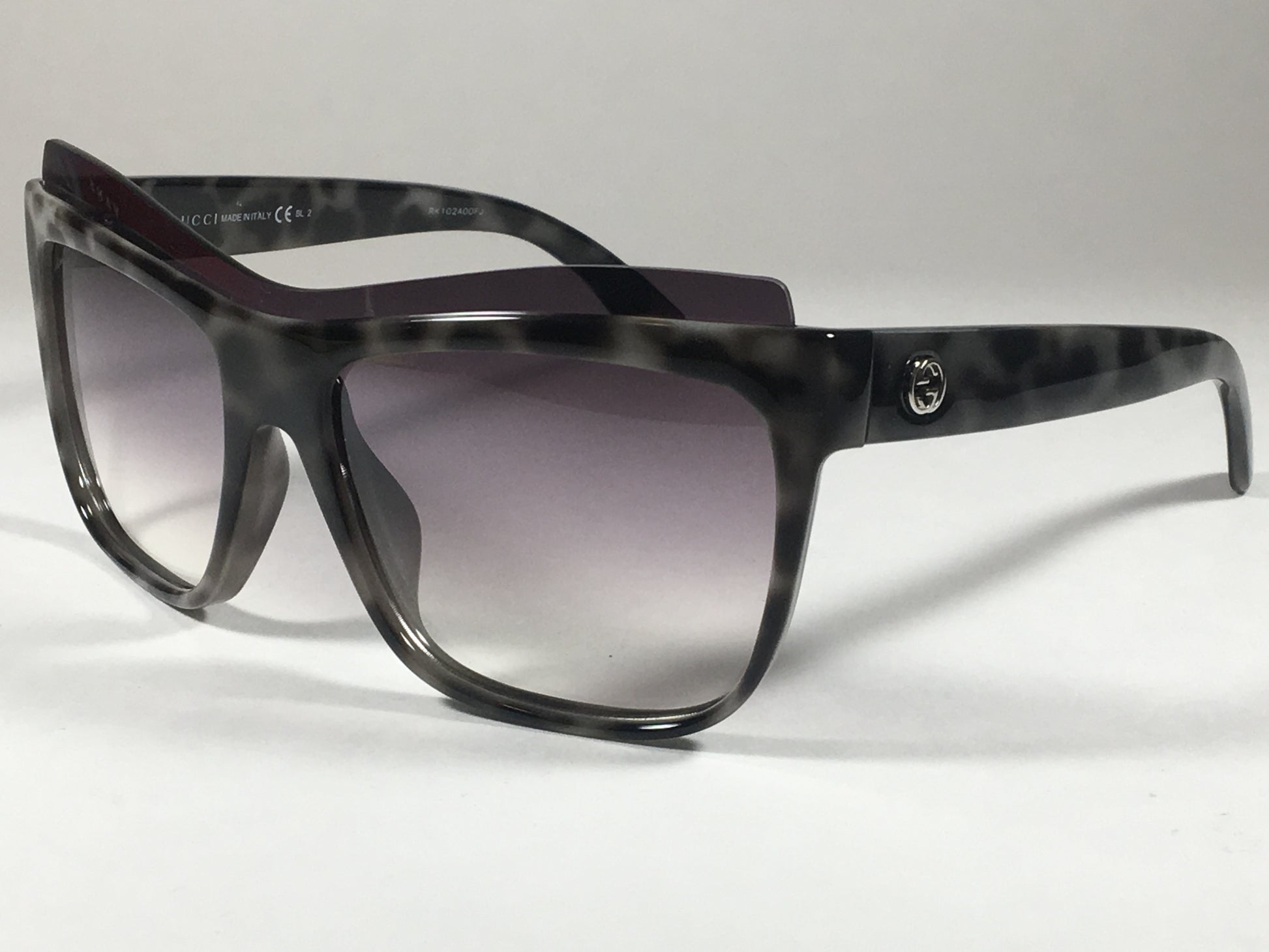 Gucci Shield Brow Sunglasses White Havana Frame Gray Gradient Lens GG3782/S M02QP - Sunglasses