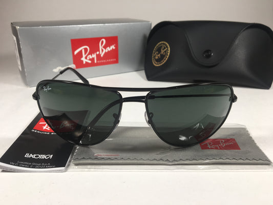Ray-Ban Aviator Pilot Sunglasses Rb3468L 002/71 Black Metal Frame Green Large Lens 63Mm - Sunglasses