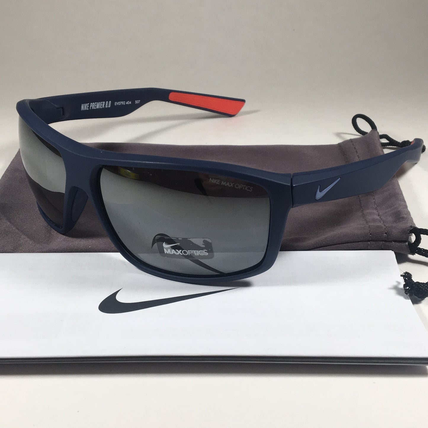 Nike Premier 8.0 Wrap Sunglasses Ev0792 Mens Dark Blue Gray Mirror Flash Lens - Sunglasses
