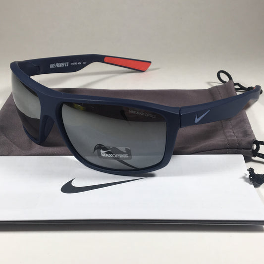 Nike Premier 8.0 Wrap Sunglasses Ev0792 Mens Dark Blue Gray Mirror Flash Lens - Sunglasses