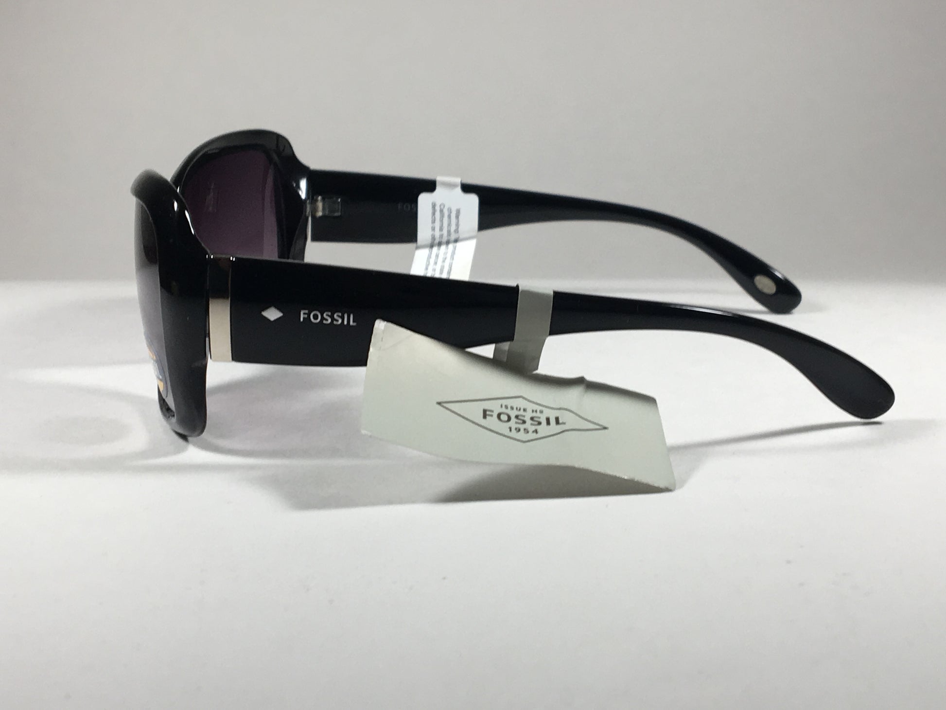 Fossil Oval Wrap Sunglasses Womens Fw2 Black Frame Purple Gray Gradient Lens - Sunglasses