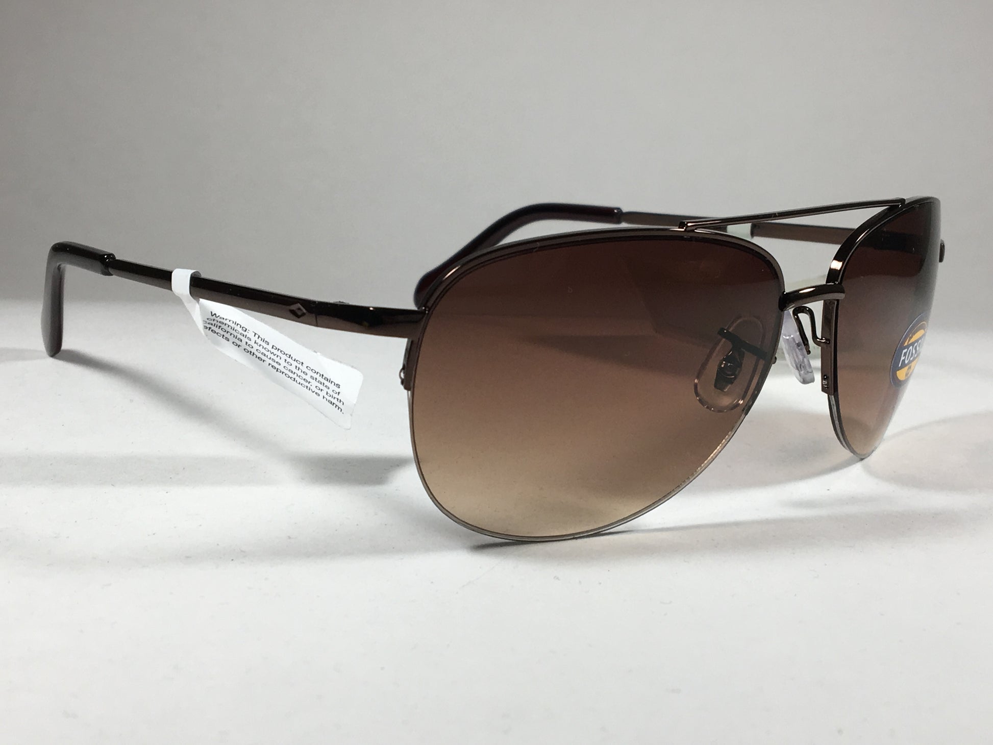 Fossil Aviator Sunglasses Semi Rim Metal Brown Frame Gradient Lens FW5 - Sunglasses