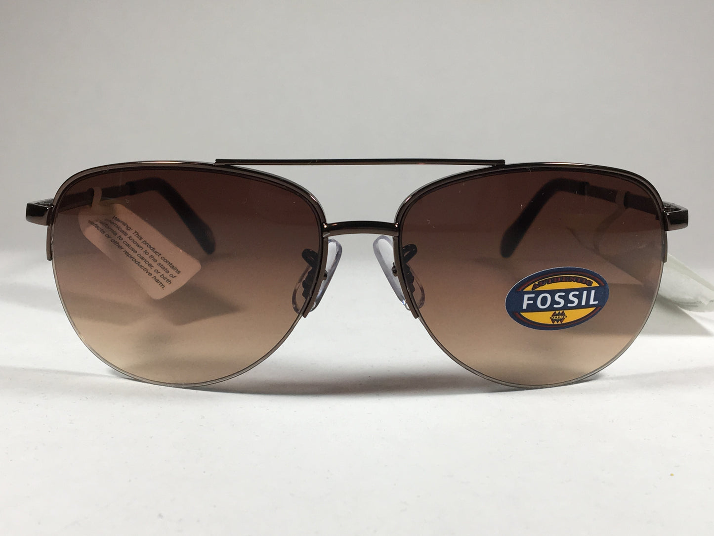 Fossil Aviator Sunglasses Semi Rim Metal Brown Frame Gradient Lens FW5 - Sunglasses