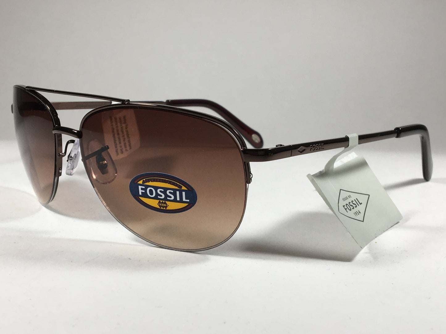 Fossil Aviator Sunglasses Semi Rim Metal Brown Frame Gradient Lens FW5 - Sunglasses