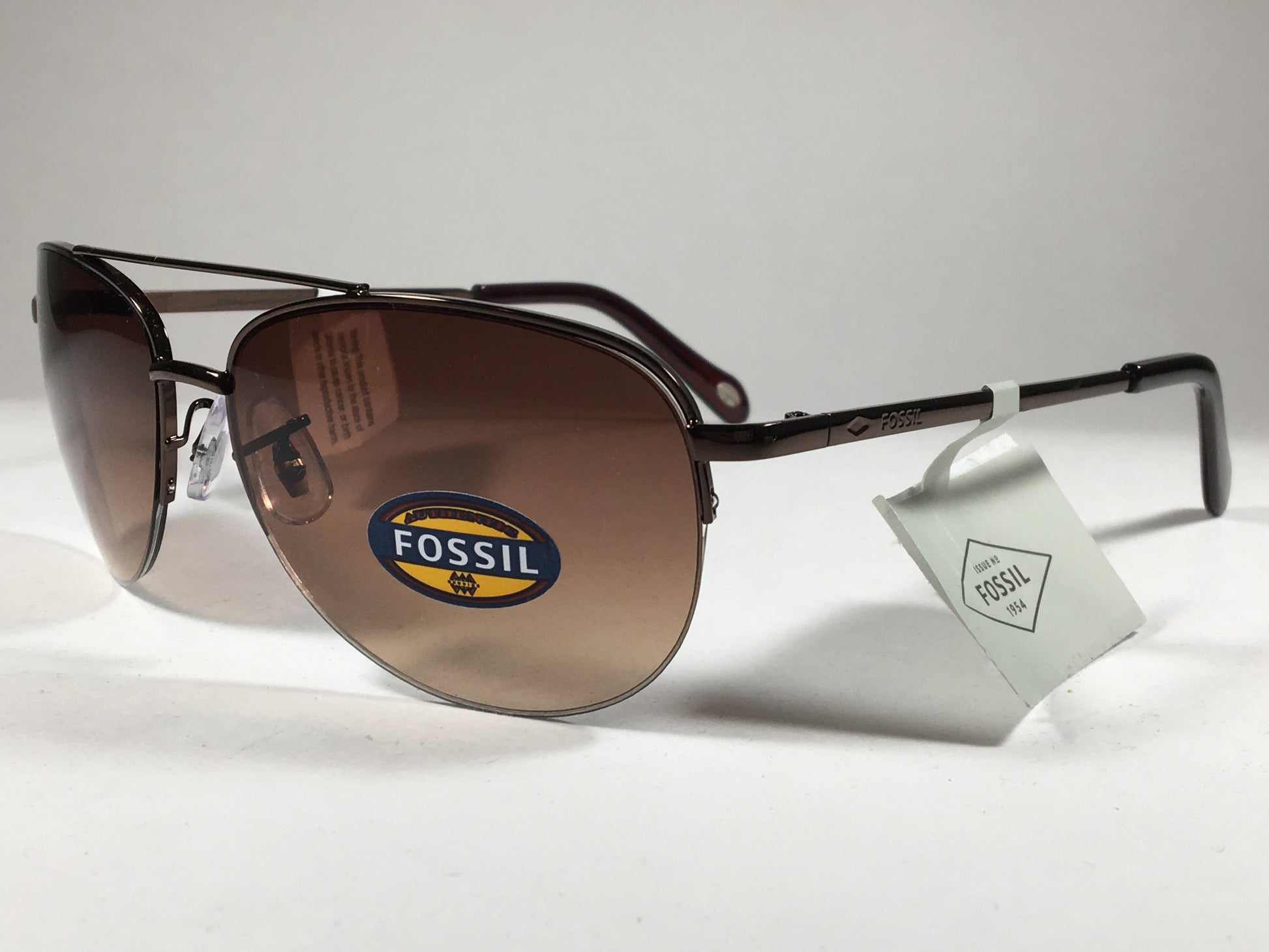 Fossil Aviator Sunglasses Semi Rim Metal Brown Frame Gradient Lens FW5 - Sunglasses