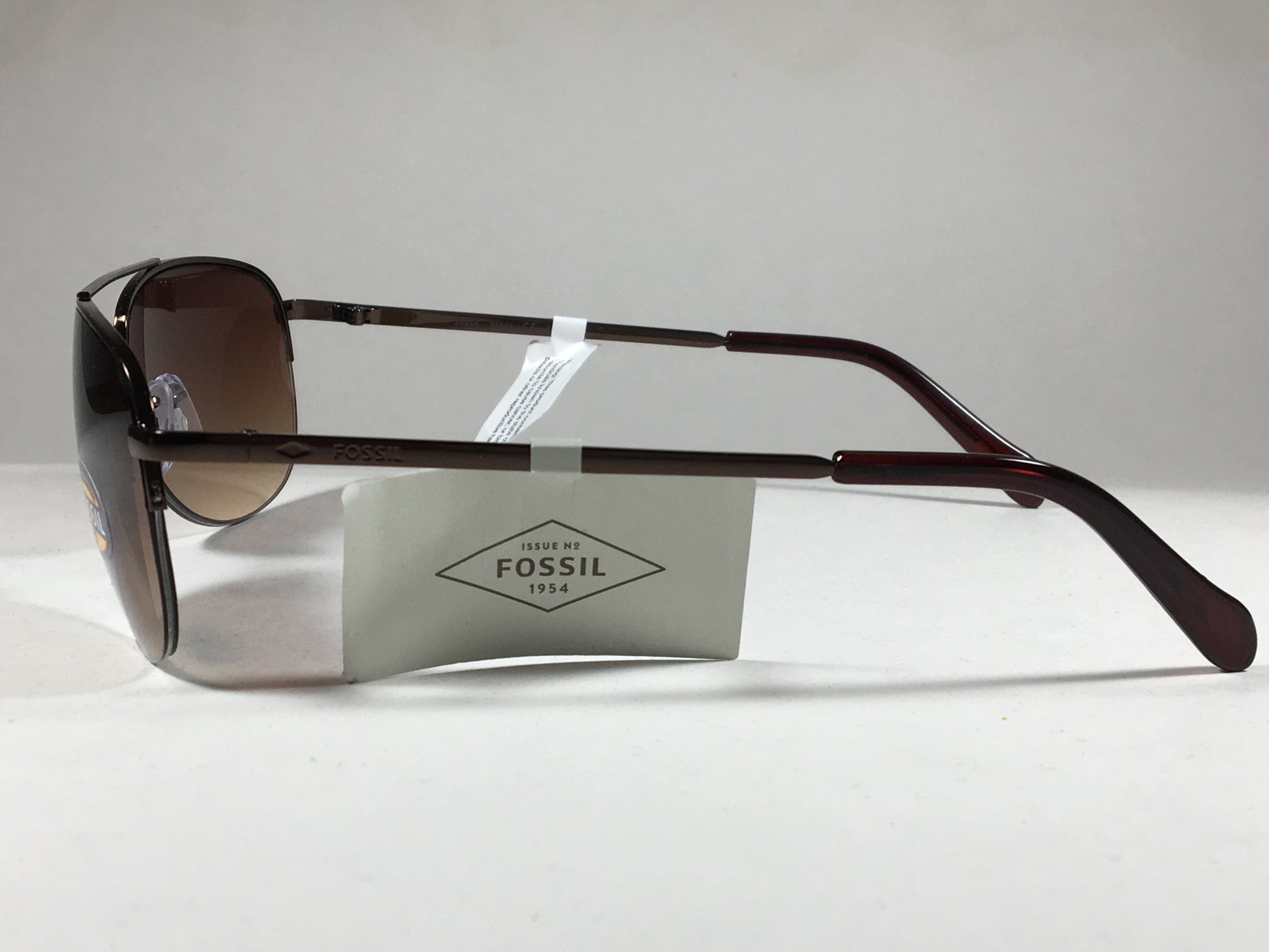 Fossil Aviator Sunglasses Semi Rim Metal Brown Frame Gradient Lens FW5 - Sunglasses