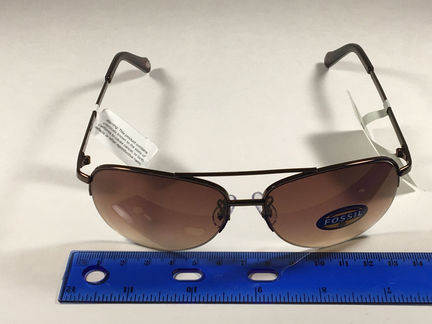 Fossil Aviator Sunglasses Semi Rim Metal Brown Frame Gradient Lens FW5 - Sunglasses