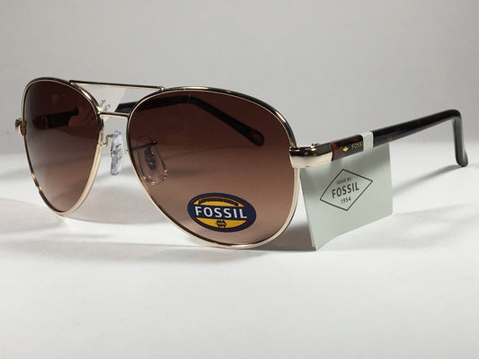 Fossil Aviator Pilot Sunglasses Gold Brown Tortoise Frame Brown Gradient Lens Fw12 - Sunglasses