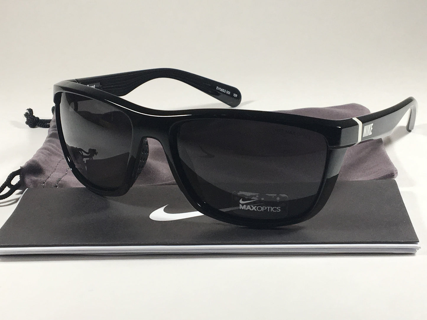 Nike Swag Max Optics Square Sunglasses Mens Ev0653 001 109 Sport Black Gloss Gray Lens - Sunglasses