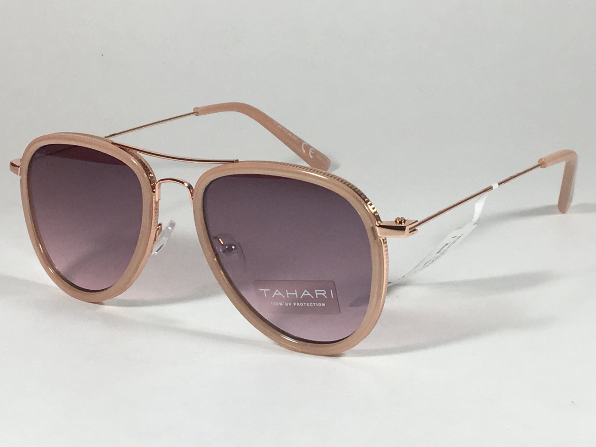Tahari Aviator Pilot Sunglasses Rose Gold Nude Pink Gradient Lens Th700 Ndrgd - Sunglasses