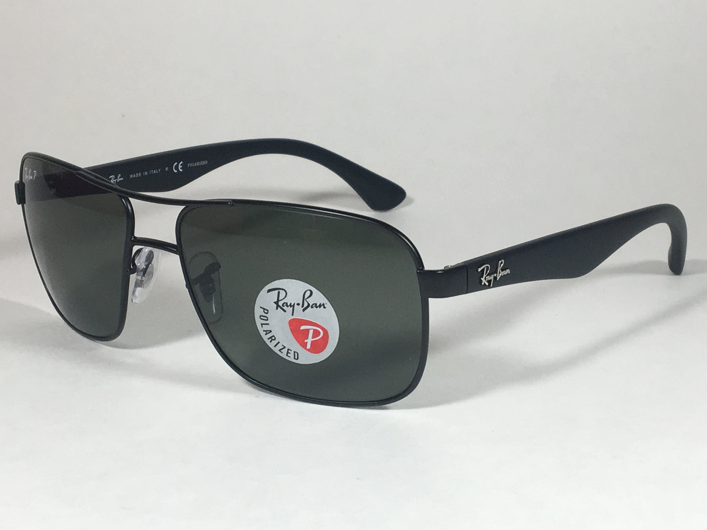 Ray-Ban Polarized Navigator Sunglasses Rb3516 006/9A Matte Black Frame Green Classic Lens Rectangle Shape - Sunglasses