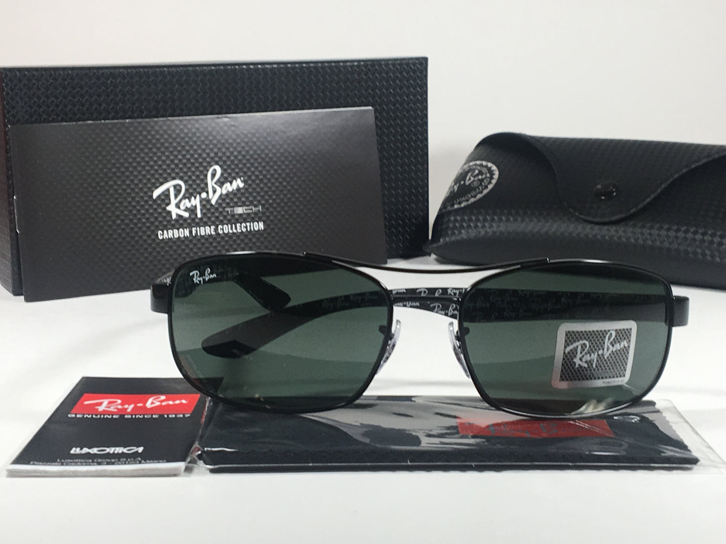 Ray-Ban Tech Carbon Fibre Fiber Sunglasses Black Frame Green Lens Rb8316 002 - Sunglasses
