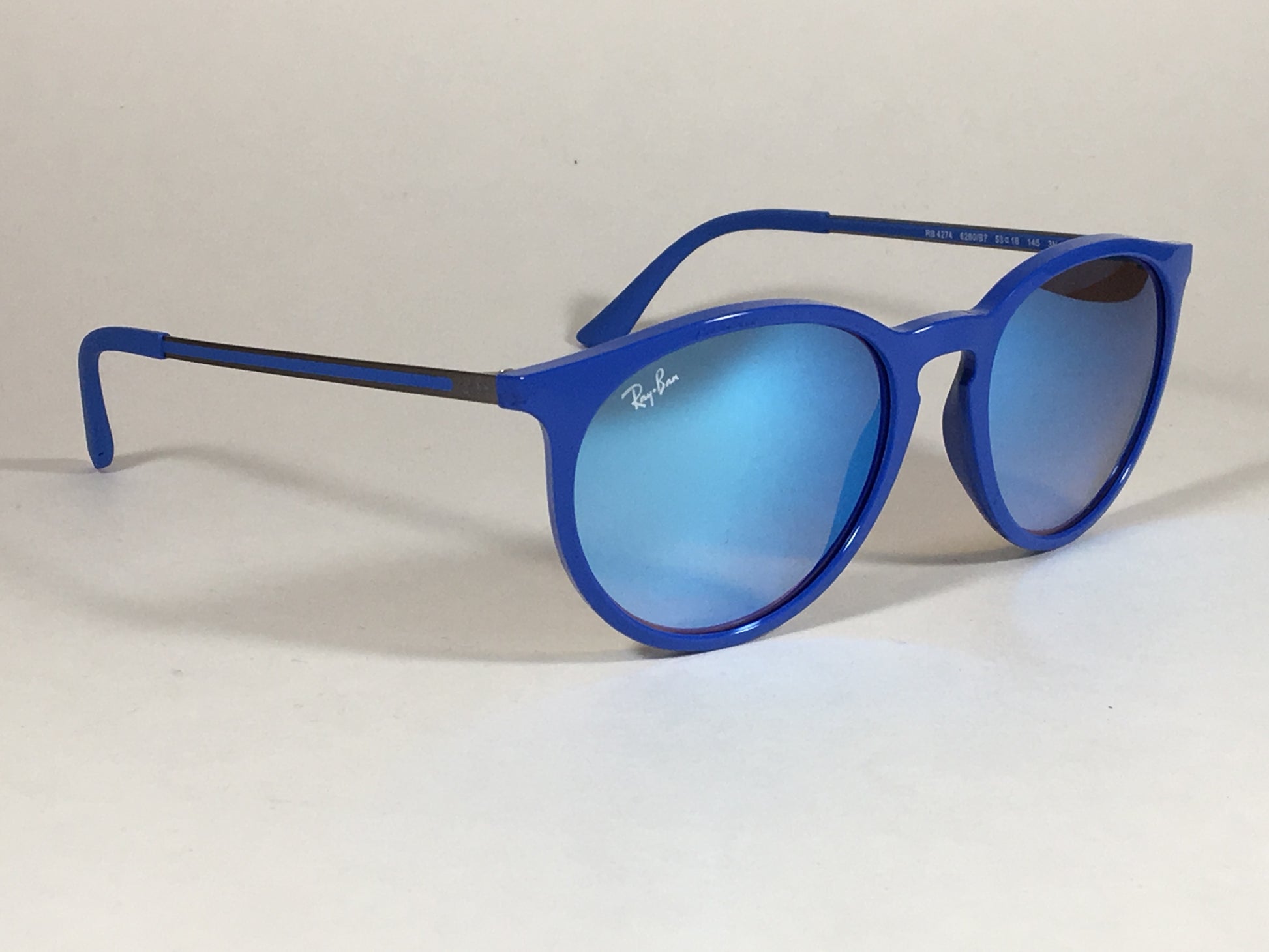 Ray-Ban Round Phantos Wayfarer Sunglasses Metal Blue Flash Rb4274 6260/b7 - Sunglasses
