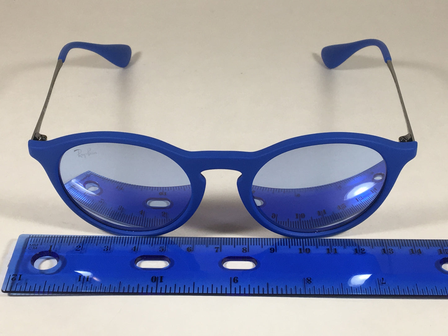 Ray-Ban Round Phantos Sunglasses Matte Blue Frame Gray Flash Lens Rb4243 6263/1U - Sunglasses