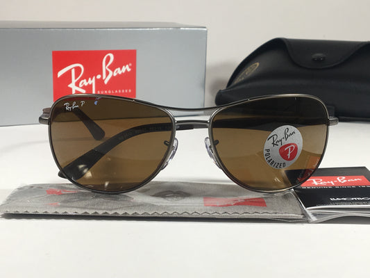 Ray-Ban Polarized Aviator Pilot Sunglasses Gray Black Brown Frame Brown Lens Rb3519 029/83 - Sunglasses