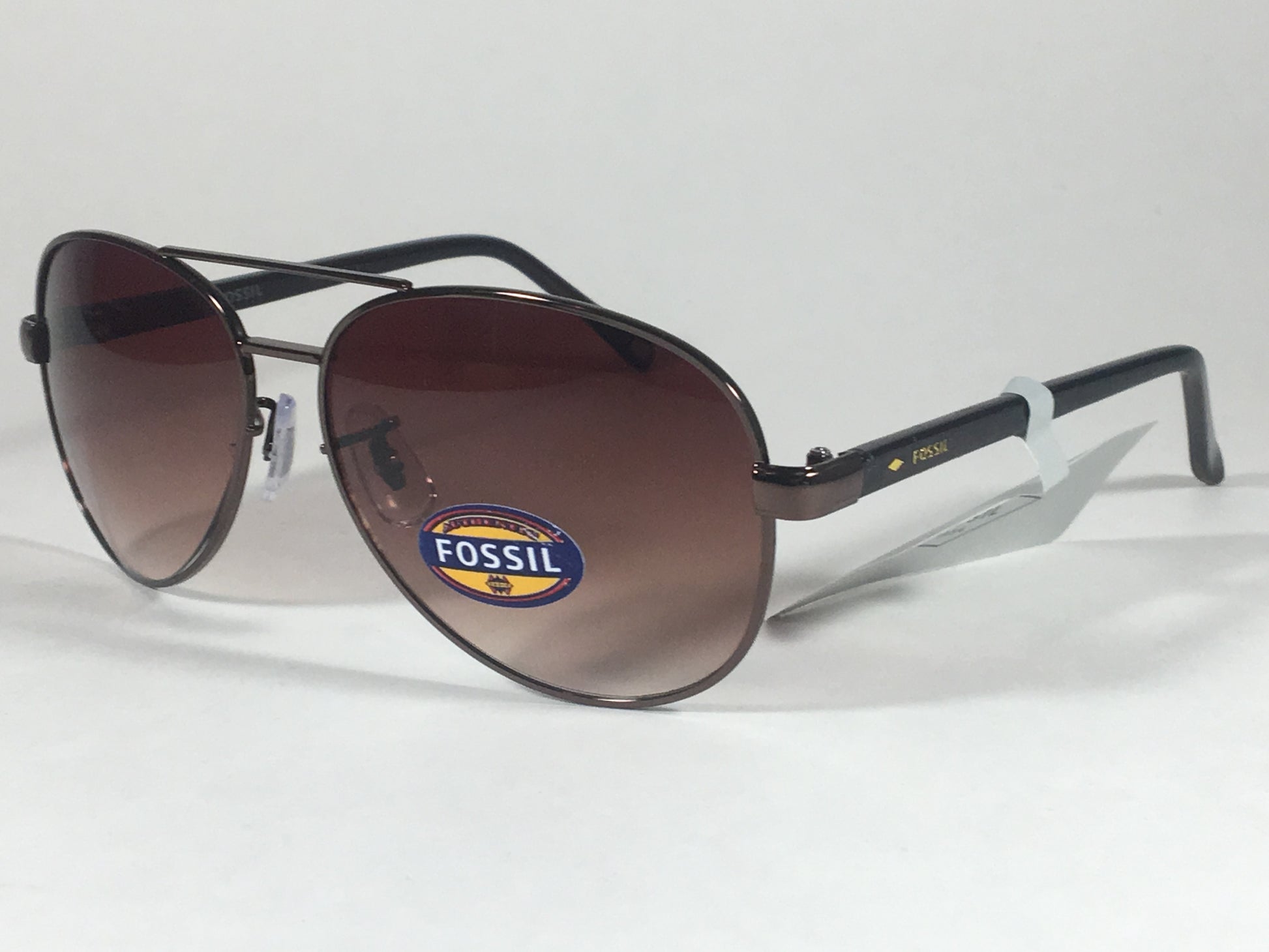 Fossil Aviator Sunglasses Dark Brown Frame Brown Gradient Lens Pilot Fw12 - Sunglasses